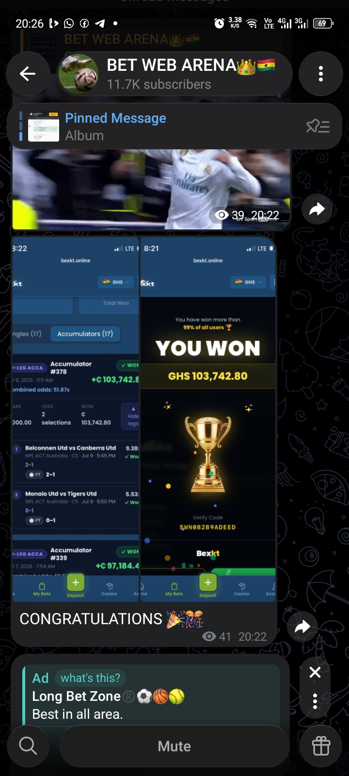 I'm in a Telegram channel,Bet Web Arena👑🇬🇭. Do anyone know this telegram channel 