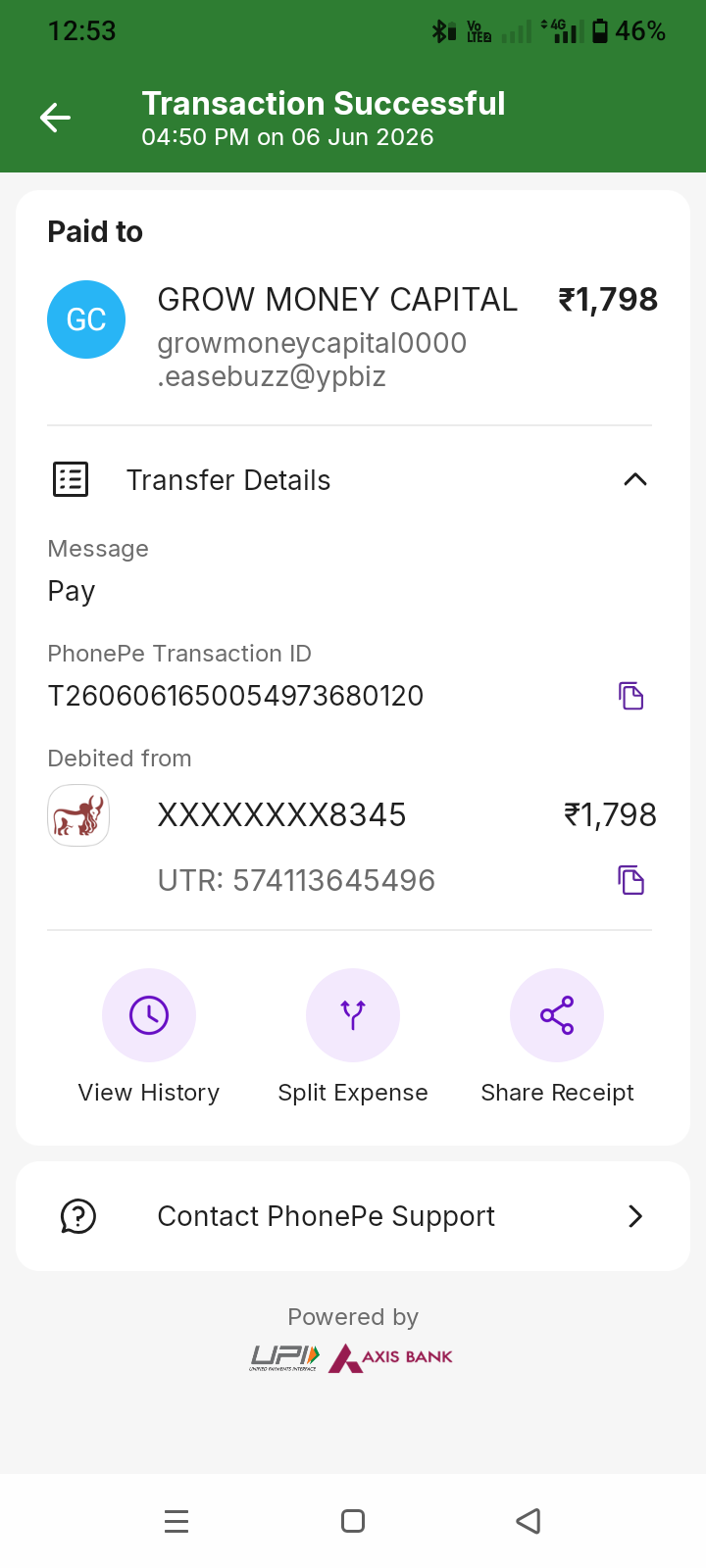 Rs.3500.00 was spent through your debit card vide RRN- [TXN_ID] on [PHONE]:08:37 at Grow
