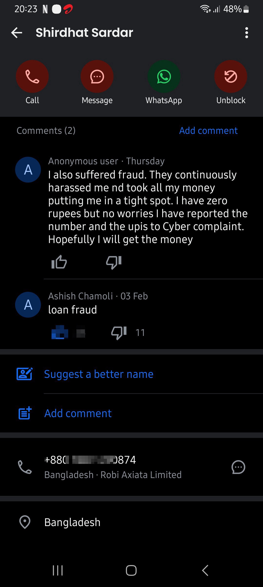 extortion messages from Bangladesh  - image 2