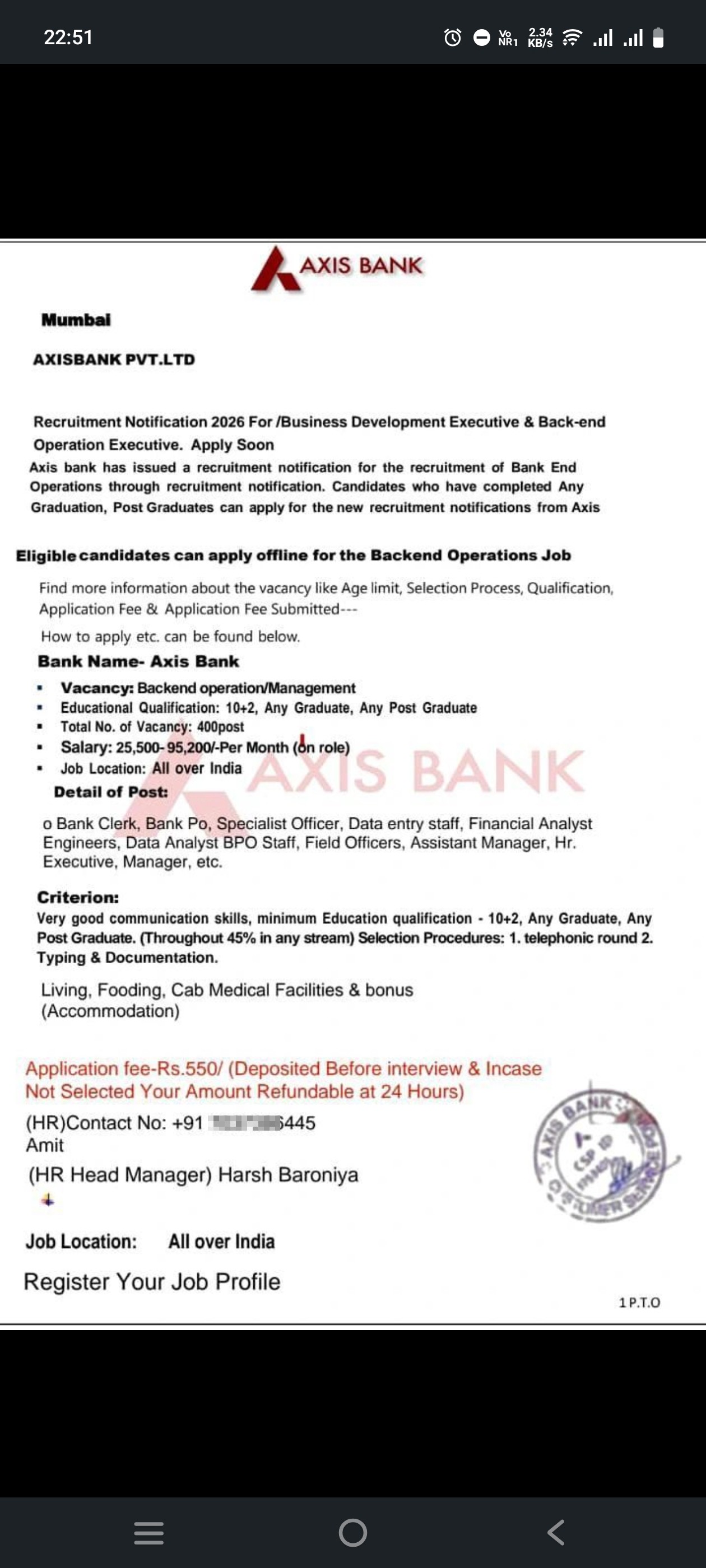 Axis Bank Job Fake And Fraud - image 7