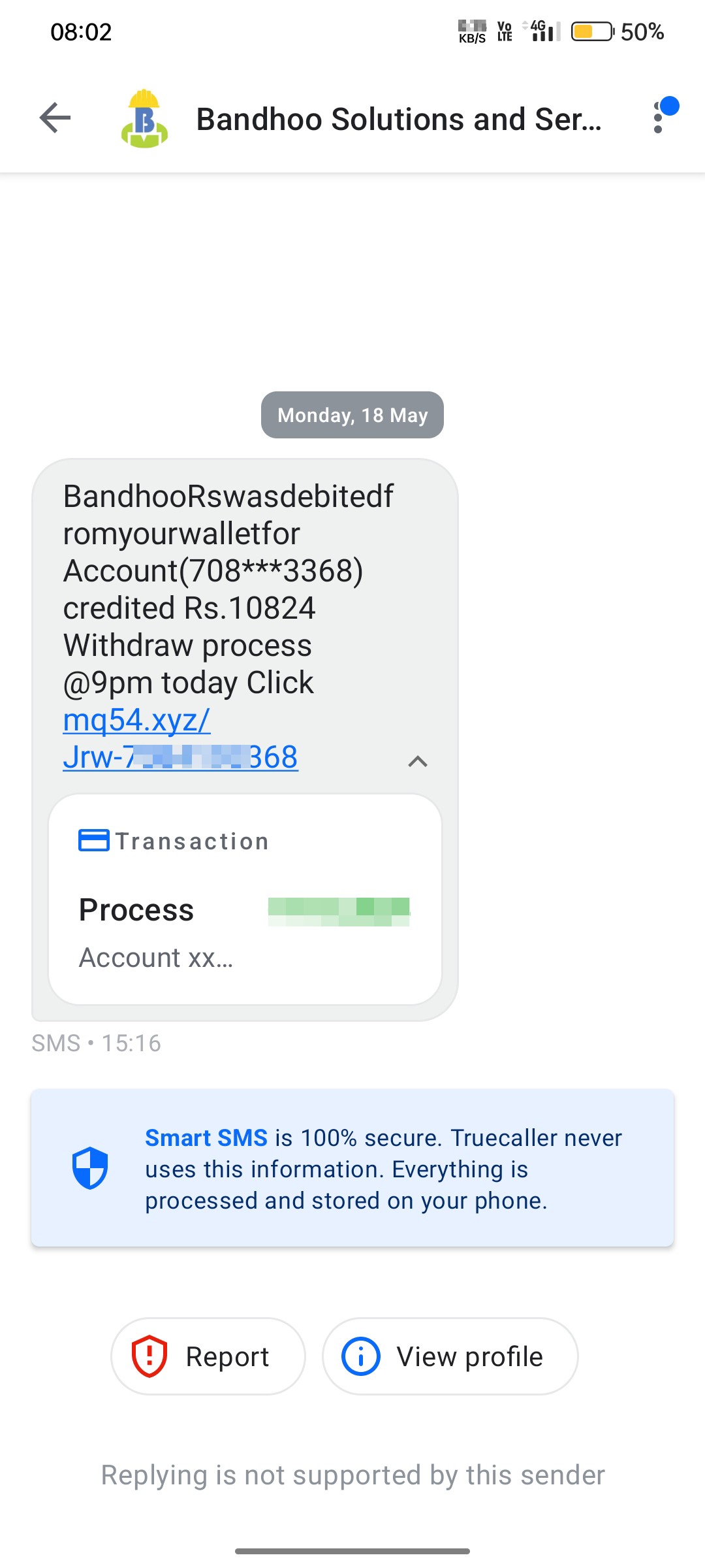 Fraud Account Debit Message with Phishing Link⚠️