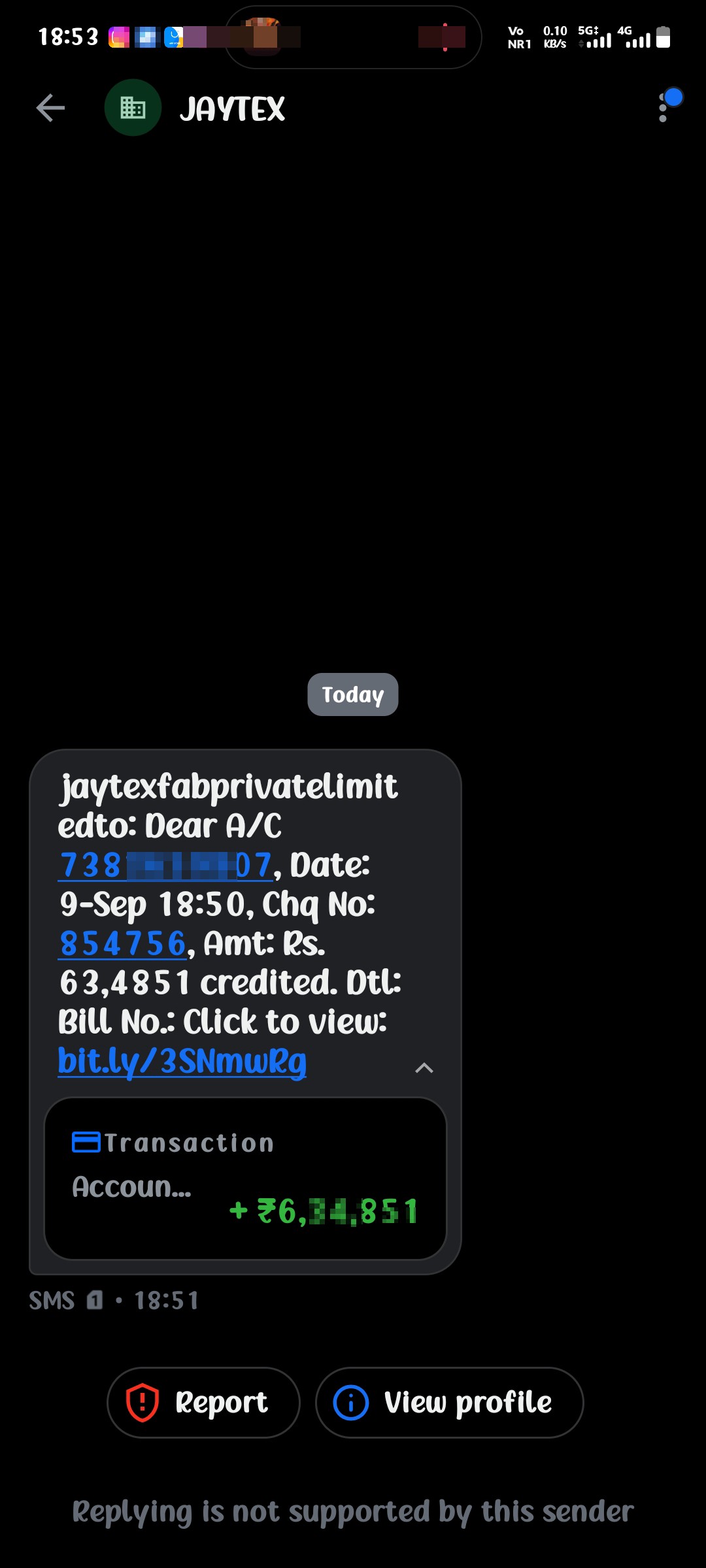I received a suspicious fraud SMS from a sender named JAYTEX. This message claims "