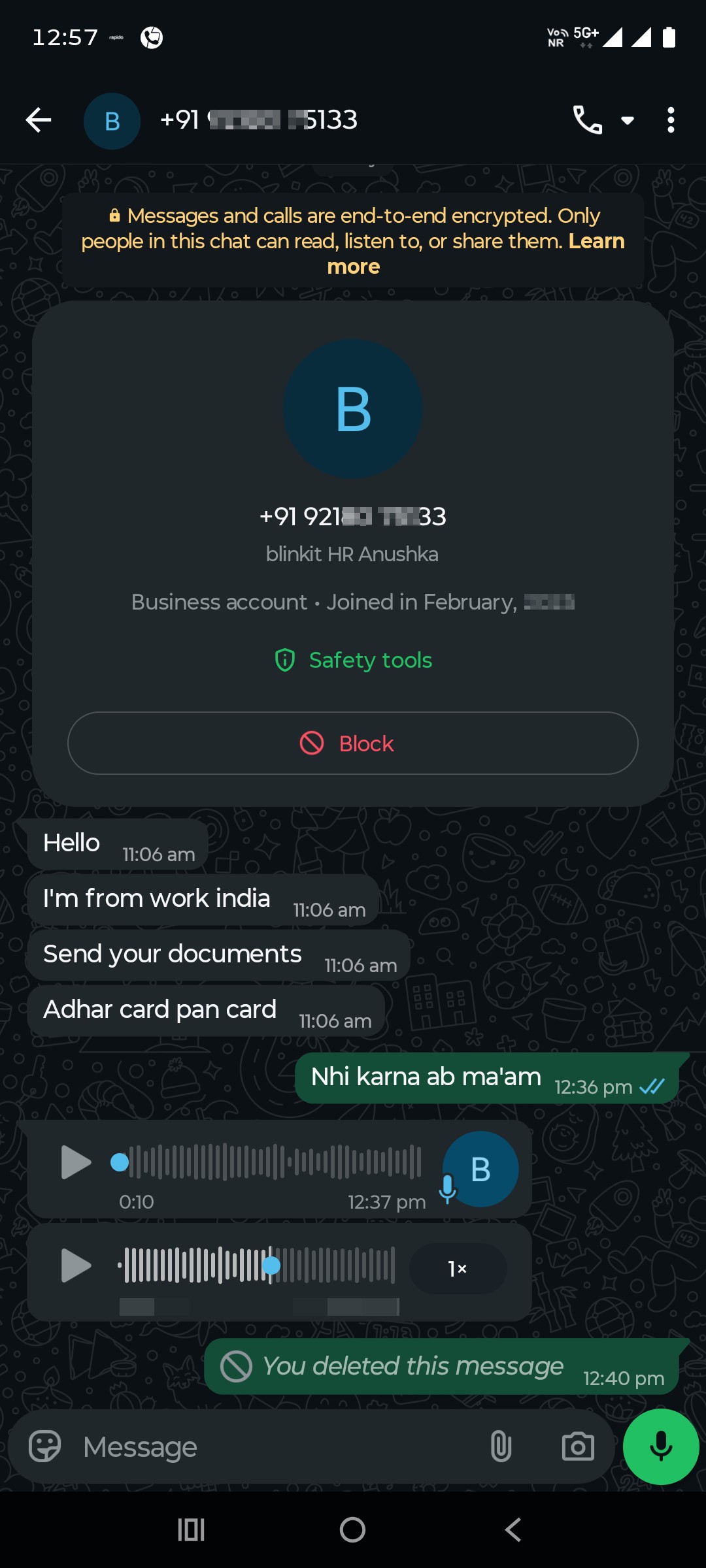 blinkit na join karne pe whatsapp pe voice msg me galiya de rahi 